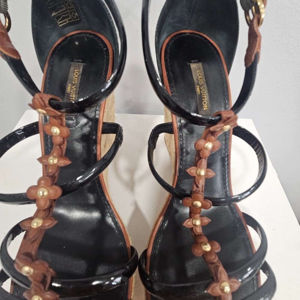 Louis Vuitton Wedge Sandals 39.5 Patent Leather
